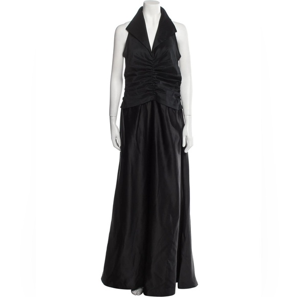 Tadashi Shoji Black Maxi Dress Gown Ruched Tuxedo
Collared Formal Event Size 8 - Picture 2 of 9